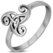Plain Celtic Triskele Triple Spiral Silver Ring, rp788